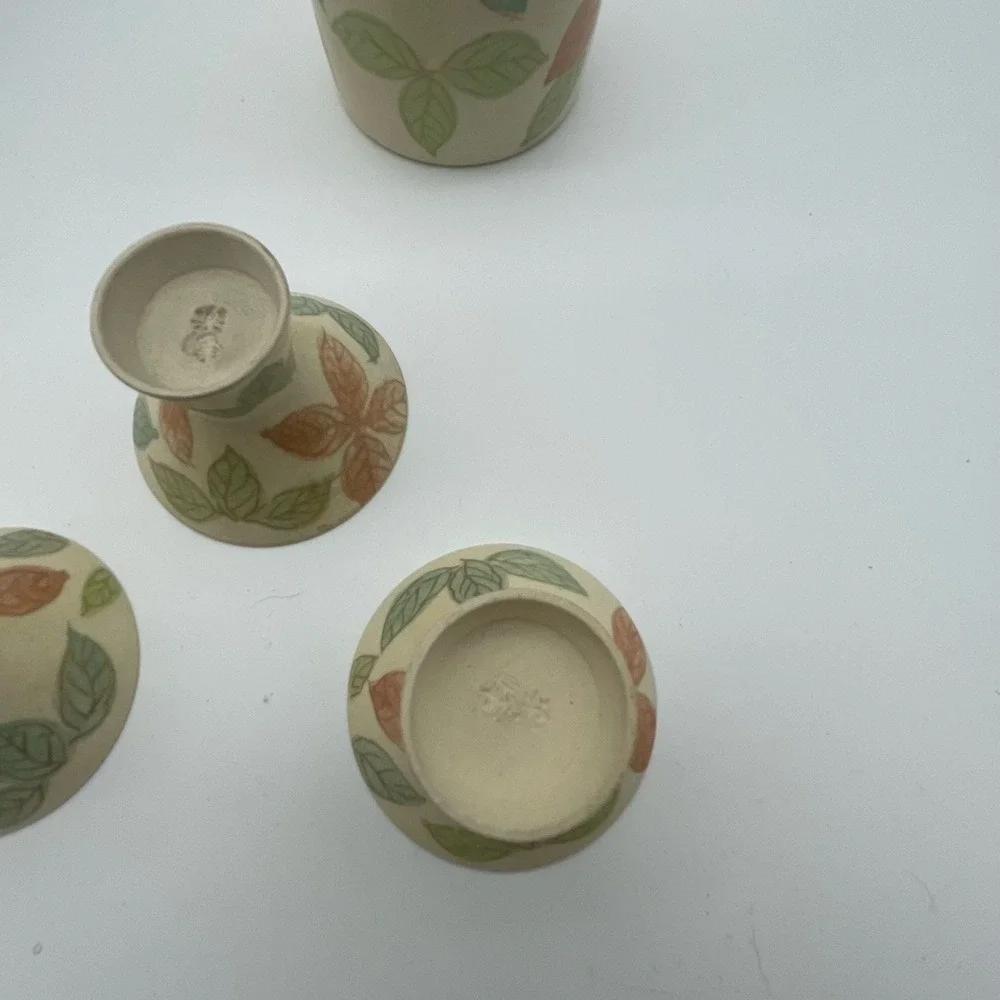 Vintage Otagiri Japanese Sake Tea Set Hand Painted Floral Leaf 6-Piece Ceramic